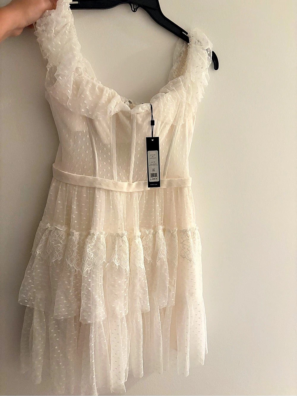 BCBG NWT Tiered Polka Dot Floral Lace Ruffle Mini Dress